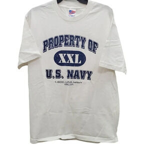 Murina Vintage White Property of US Navy Distressed Recruitment Tee USA Unisex L
